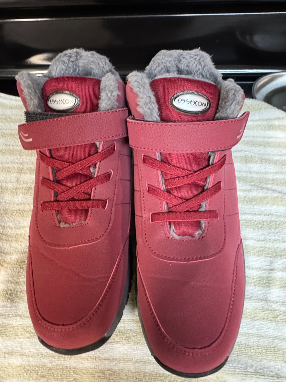 Easton Burgundy Red High-Top Sneakers with Gray Fur Lining